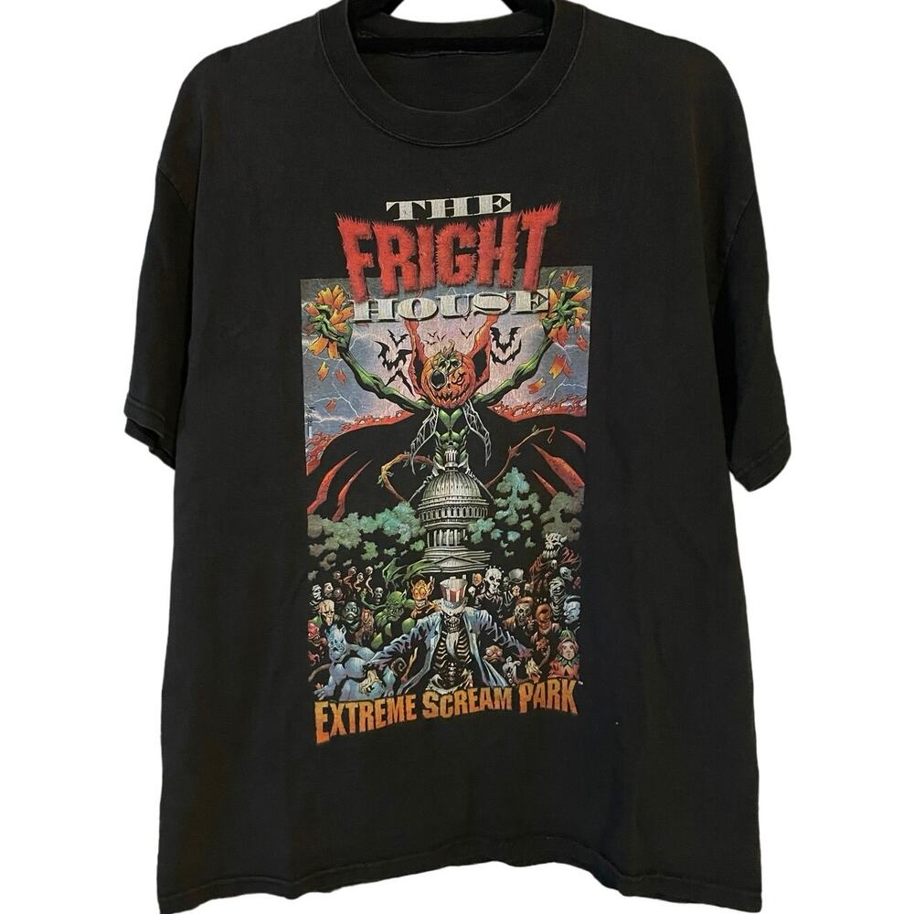 Vintage 90s The Fright House Extreme Scream Park Halloween Shirt Adult Large